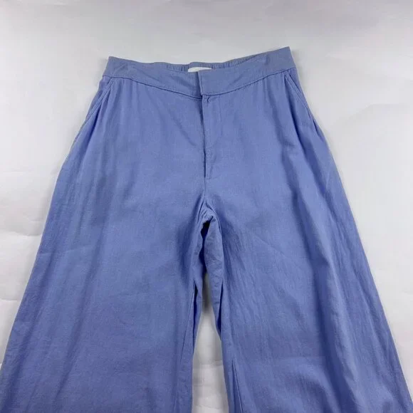 Abercrombie Sky Blue Linen Blend High Rise Wide Leg Summer Trouser Pant S - Picture 2 of 8